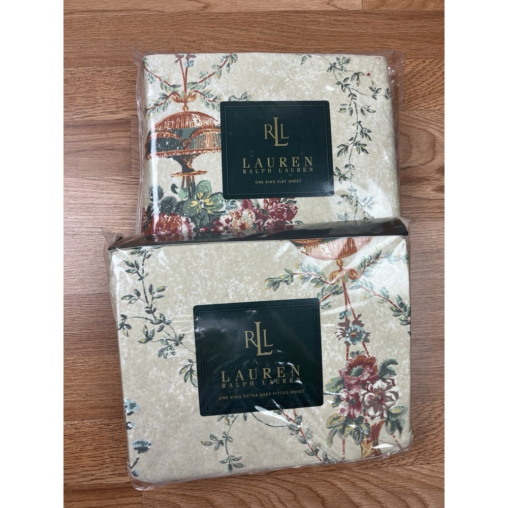 Vintage Lauren Ralph Lauren Villandry Floral King Sheet Set- Flat & Fitted NEW